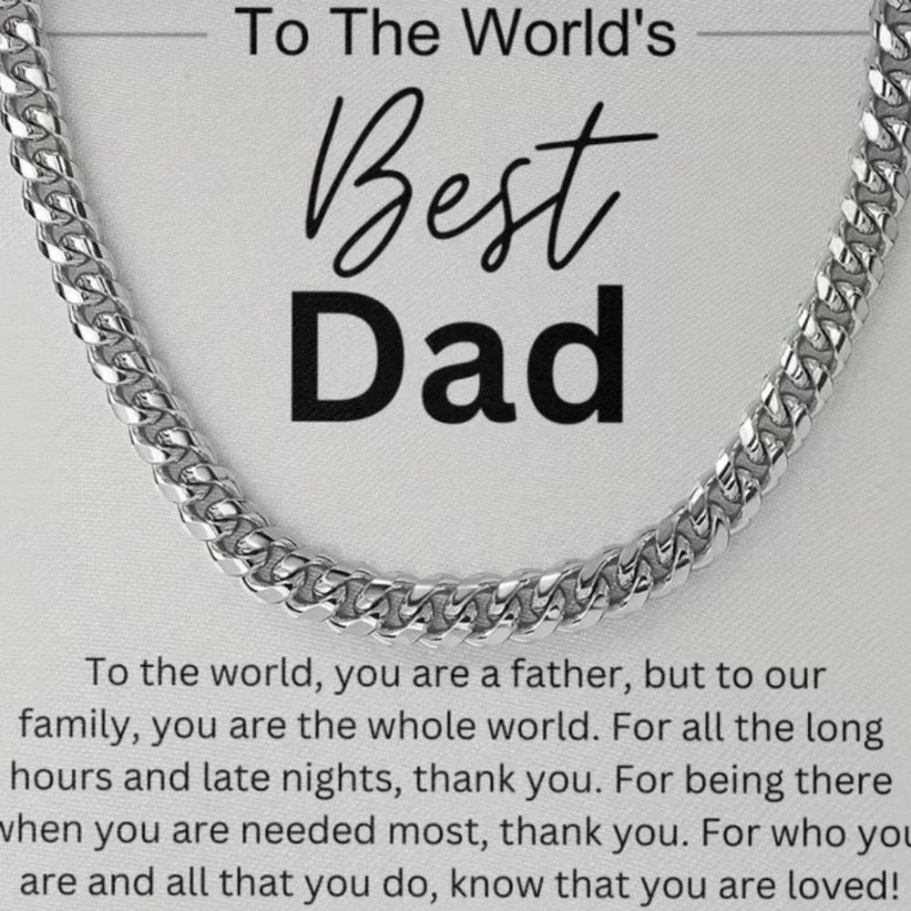 Gift for Dad “Worlds Beat Dad” Silver Tone 20” Chain Necklace with Gift Box